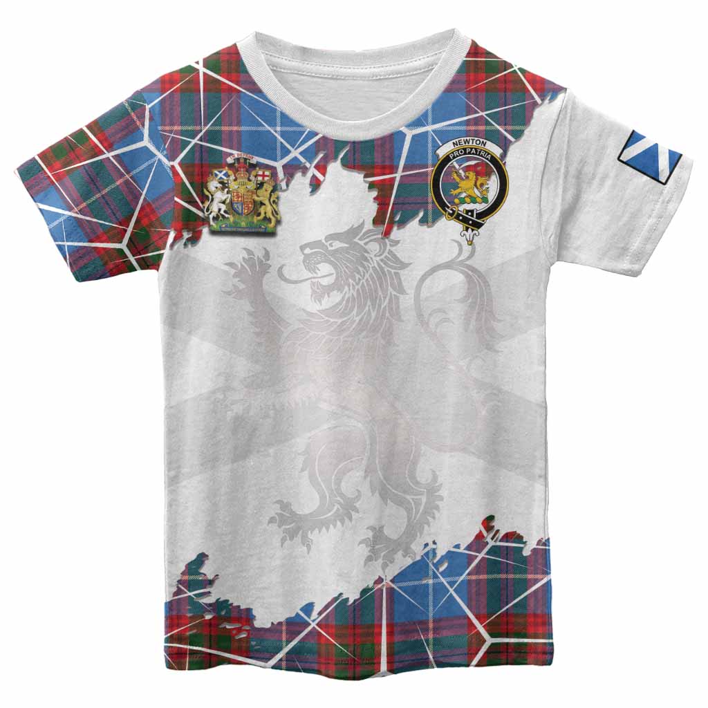 Newton Tartan Kid T-shirt with Family Crest and Lion Rampant Grunge Style
