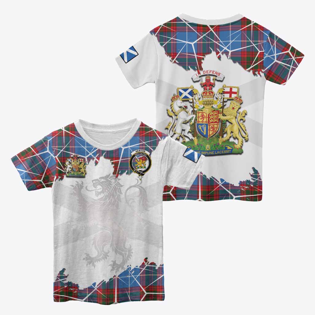 Newton Tartan Kid T-shirt with Family Crest and Lion Rampant Grunge Style