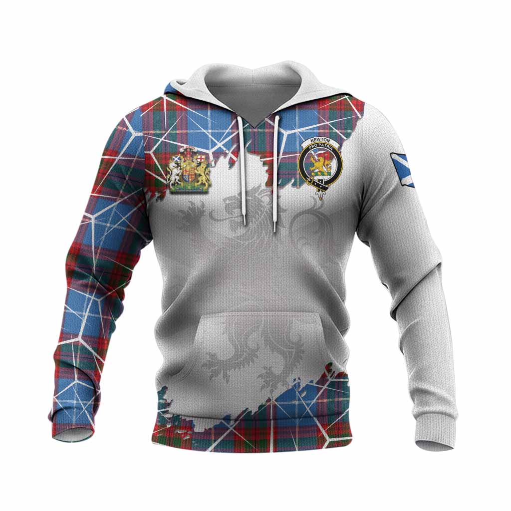 Newton Tartan Knitted Hoodie with Family Crest and Lion Rampant Grunge Style