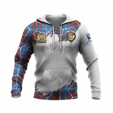 Newton Tartan Knitted Hoodie with Family Crest and Lion Rampant Grunge Style