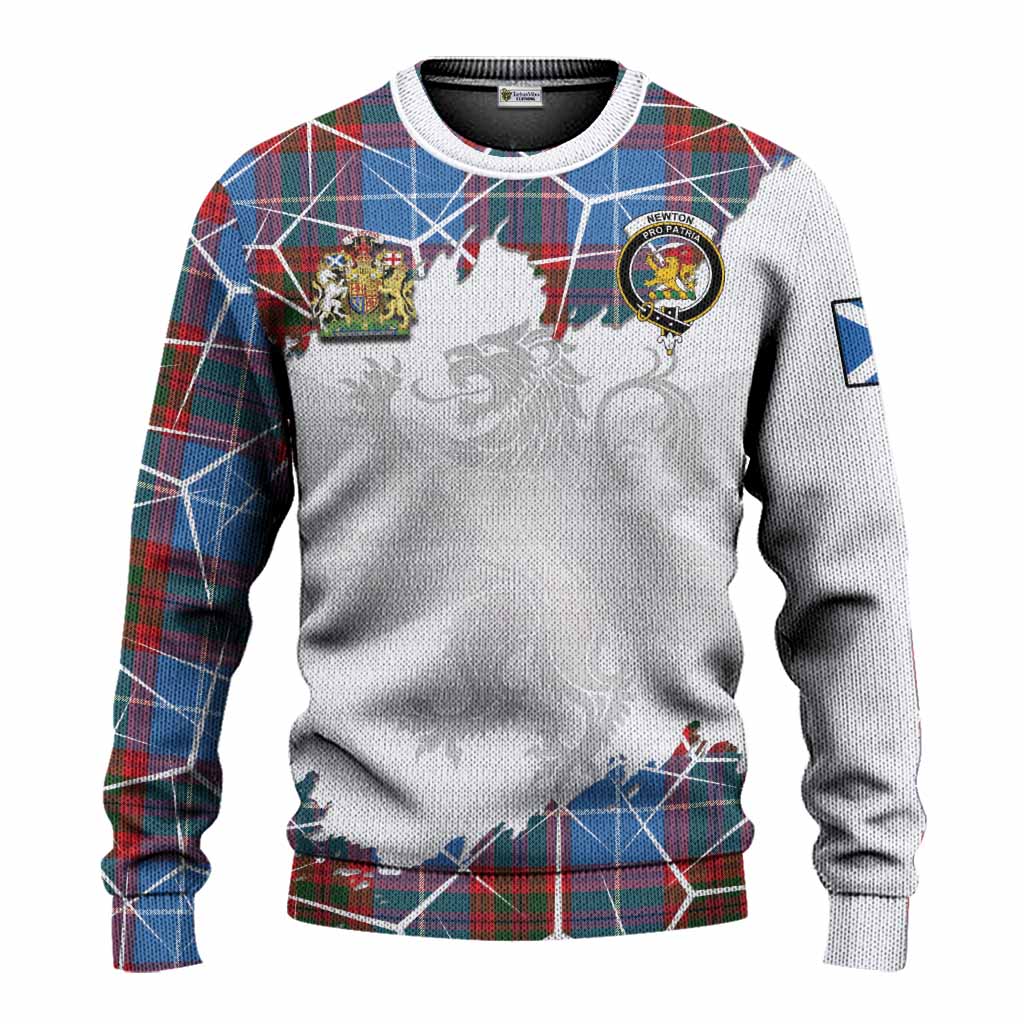 Newton Tartan Knitted Sweater with Family Crest and Lion Rampant Grunge Style