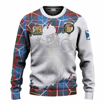 Newton Tartan Knitted Sweater with Family Crest and Lion Rampant Grunge Style