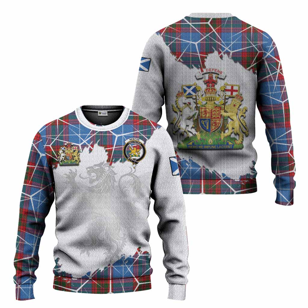 Newton Tartan Knitted Sweater with Family Crest and Lion Rampant Grunge Style