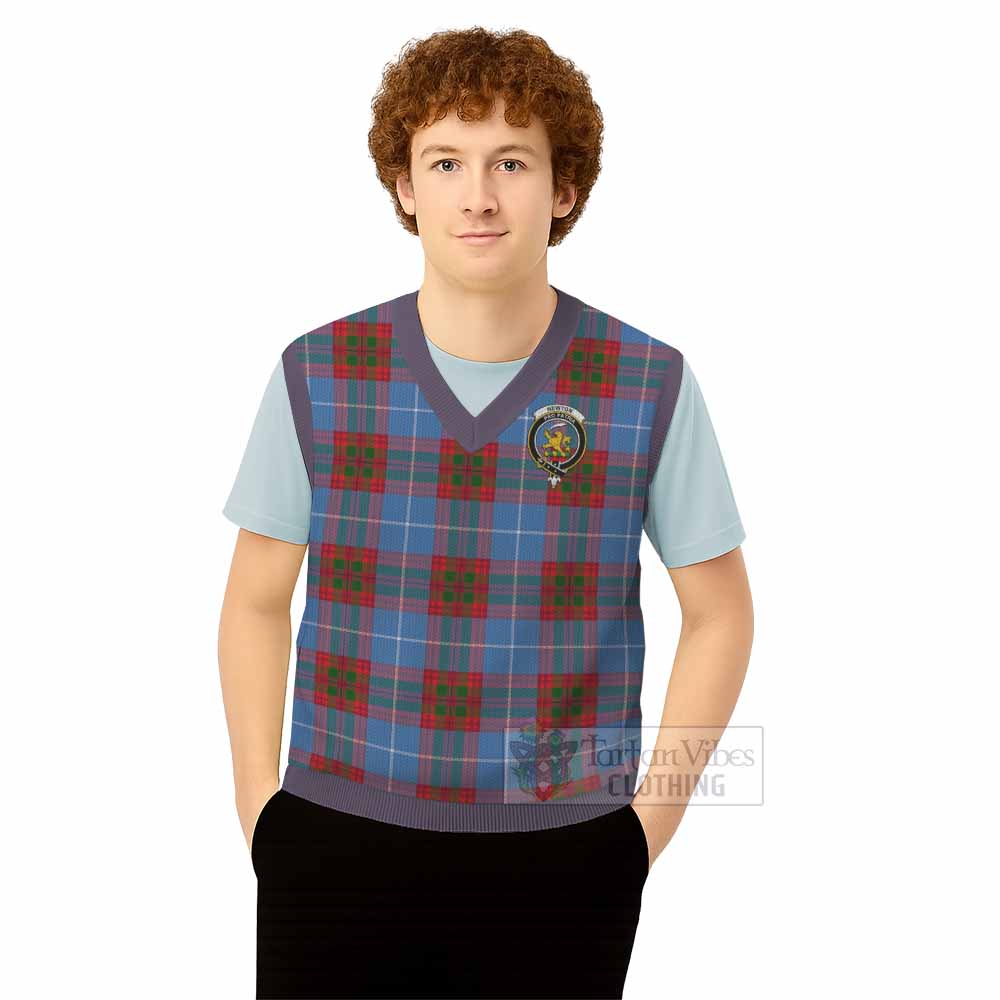 Newton Tartan Knitted V-Neck Vest with Family Crest - Tartan Vibes Clothing