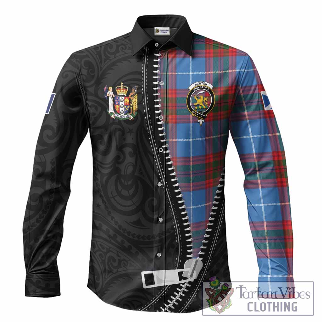 Newton Tartan Long Sleeve Button Shirts New Zealand Pattern Unique Zipper Stylized