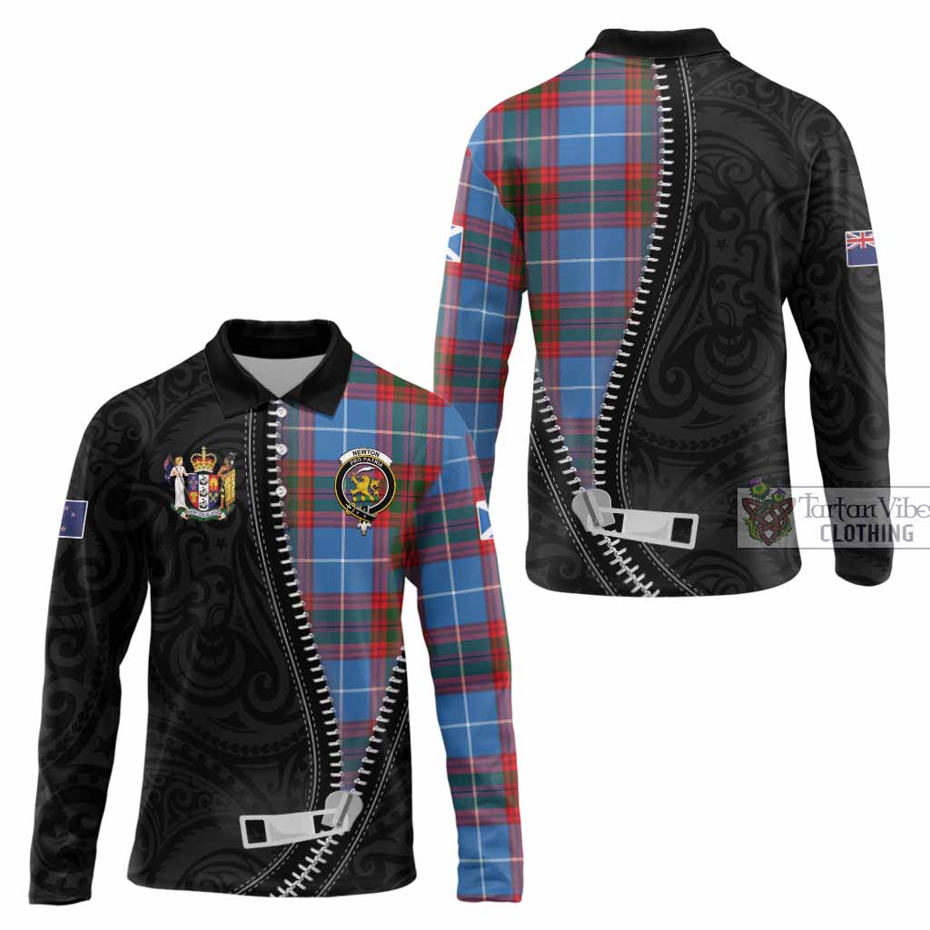 Newton Tartan Long Sleeve Polo Shirt New Zealand Pattern Unique Zipper Stylized