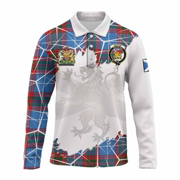 Newton Tartan Long Sleeve Polo Shirt with Family Crest and Lion Rampant Grunge Style