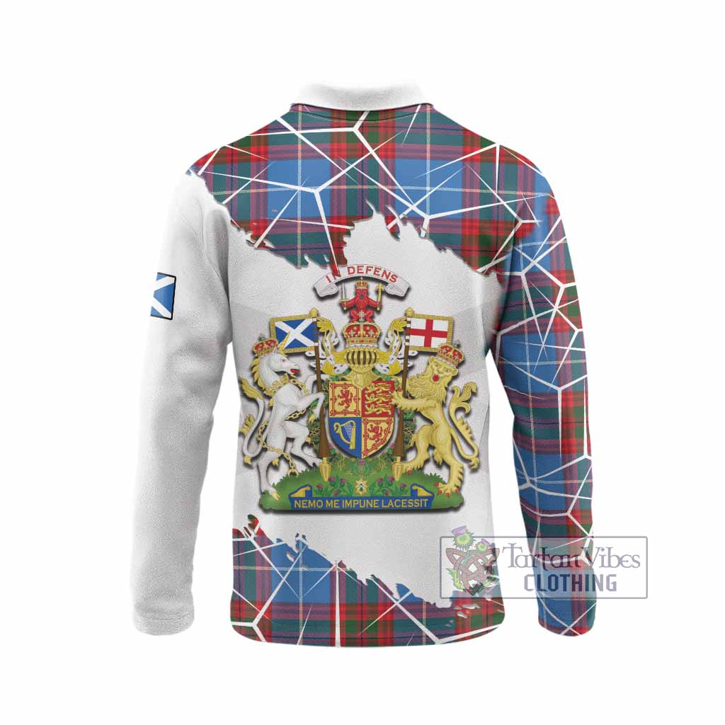 Newton Tartan Long Sleeve Polo Shirt with Family Crest and Lion Rampant Grunge Style