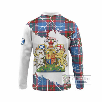 Newton Tartan Long Sleeve Polo Shirt with Family Crest and Lion Rampant Grunge Style