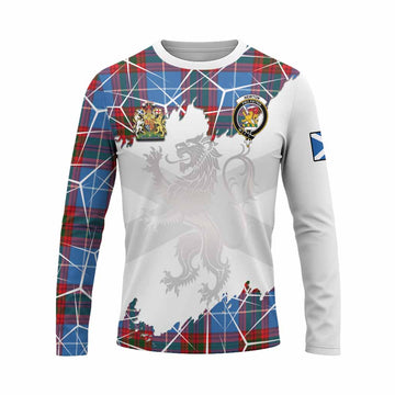 Newton Tartan Long Sleeve T-Shirt with Family Crest and Lion Rampant Grunge Style