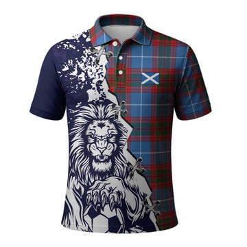 Newton Tartan Scottish Polo Shirt Angry Lion With Soccer Ball Style