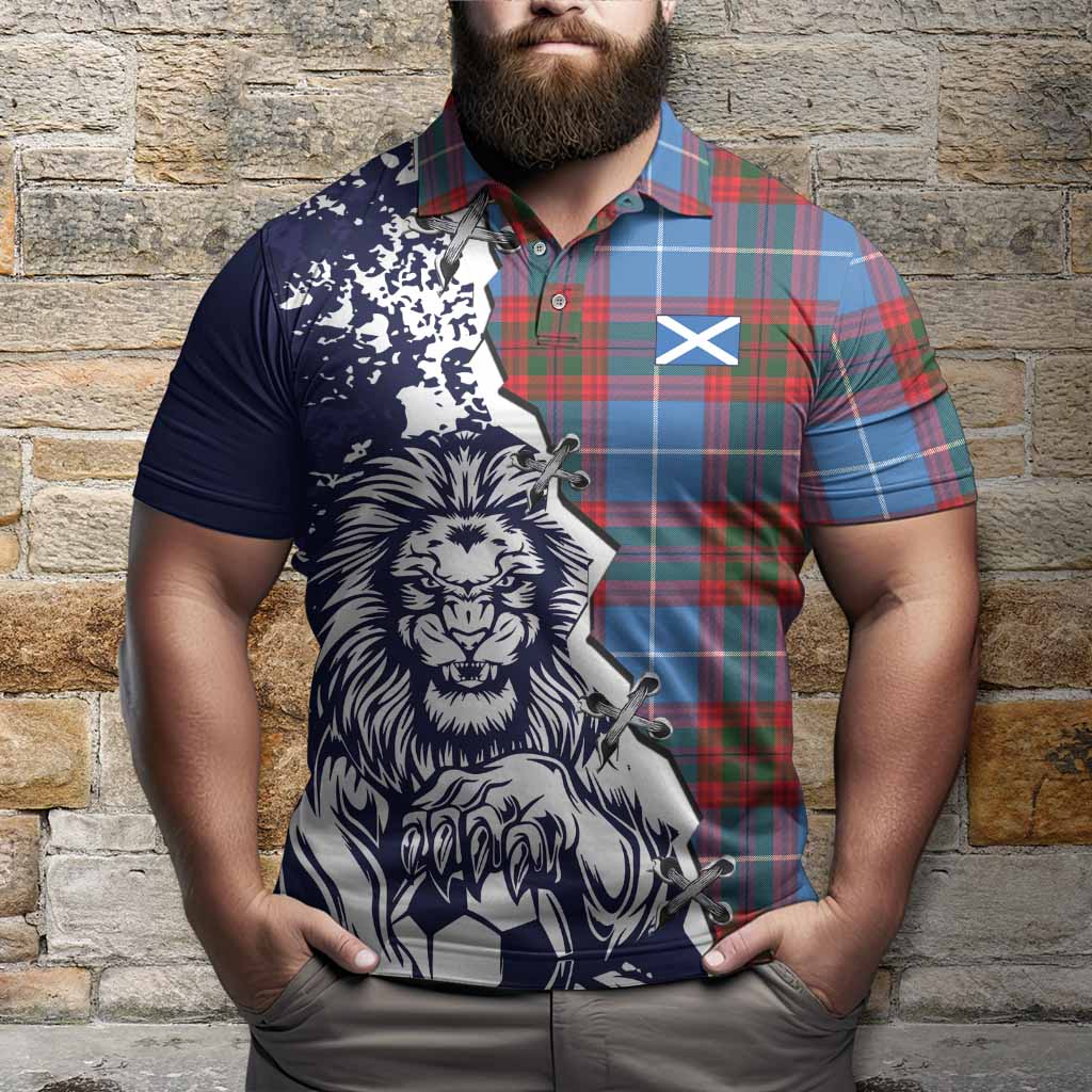 Newton Tartan Scottish Polo Shirt Angry Lion With Soccer Ball Style