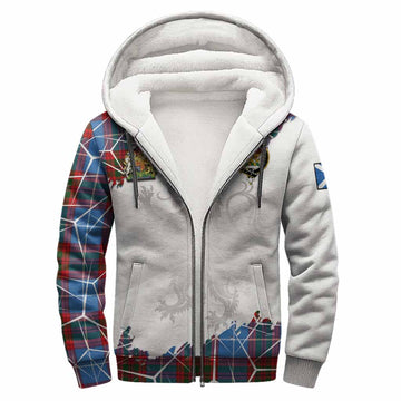 Newton Tartan Sherpa Hoodie with Family Crest and Lion Rampant Grunge Style