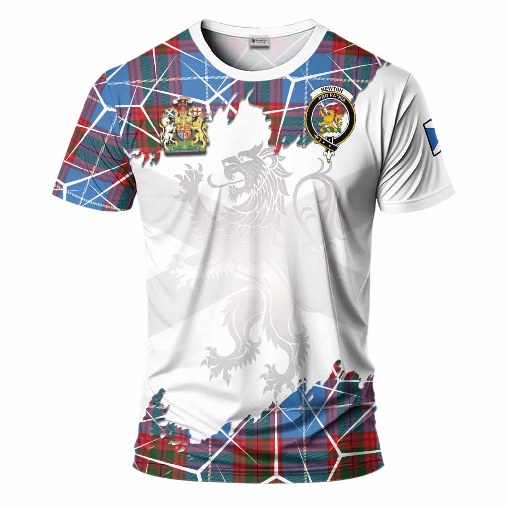 Newton Tartan T-Shirt with Family Crest and Lion Rampant Grunge Style