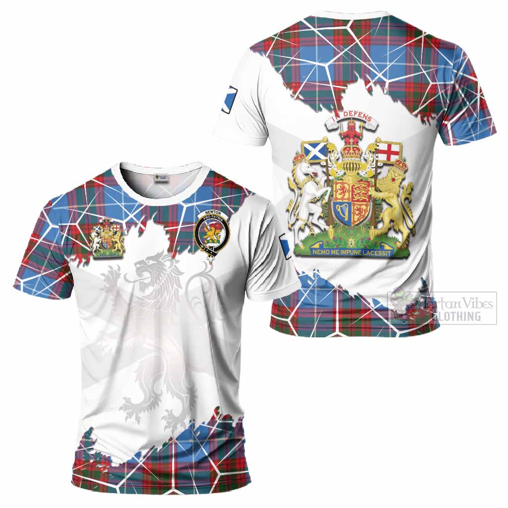 Newton Tartan T-Shirt with Family Crest and Lion Rampant Grunge Style
