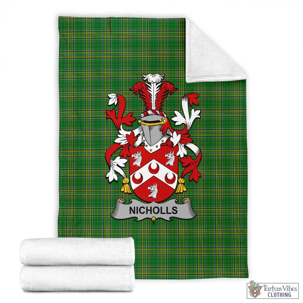 Tartan Vibes Clothing Nicholls Irish Clan Tartan Blanket with Coat of Arms