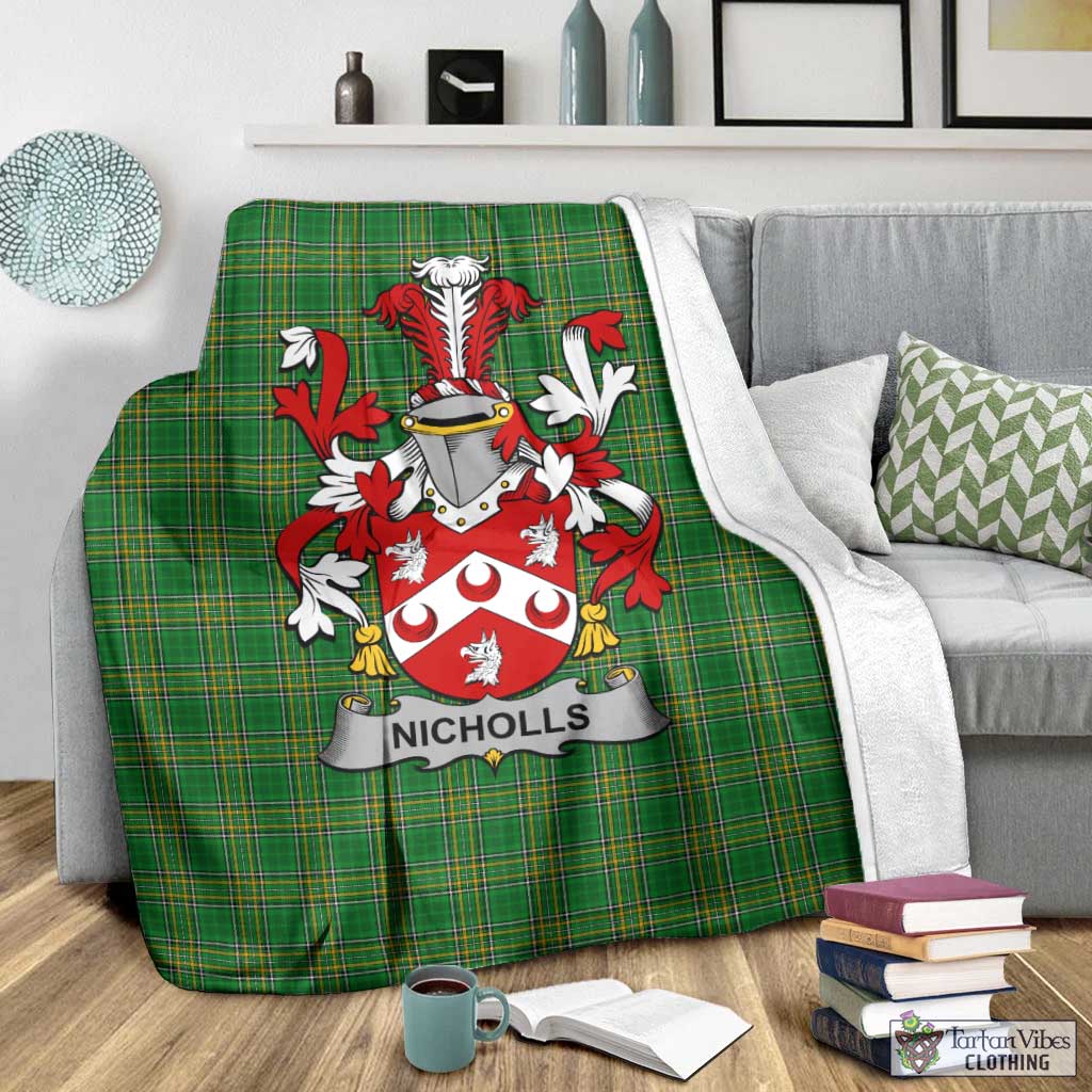 Tartan Vibes Clothing Nicholls Irish Clan Tartan Blanket with Coat of Arms