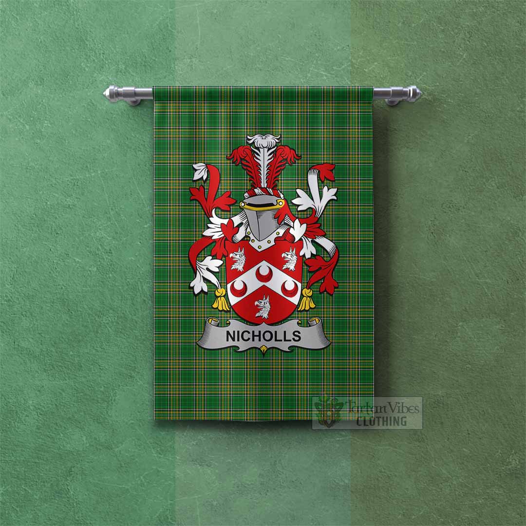 Tartan Vibes Clothing Nicholls Irish Clan Tartan Gonfalon, Tartan Banner with Coat of Arms
