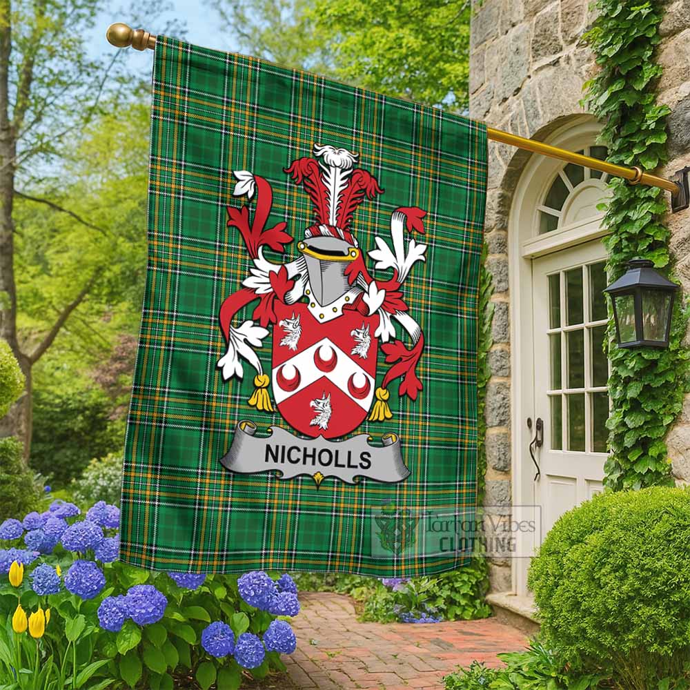 Nicholls Irish Clan Tartan Flag with Coat of Arms