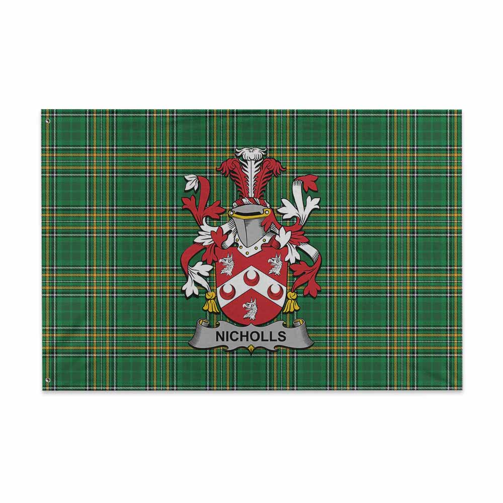 Tartan Vibes Clothing Nicholls Irish Clan Tartan House Flag with Coat of Arms