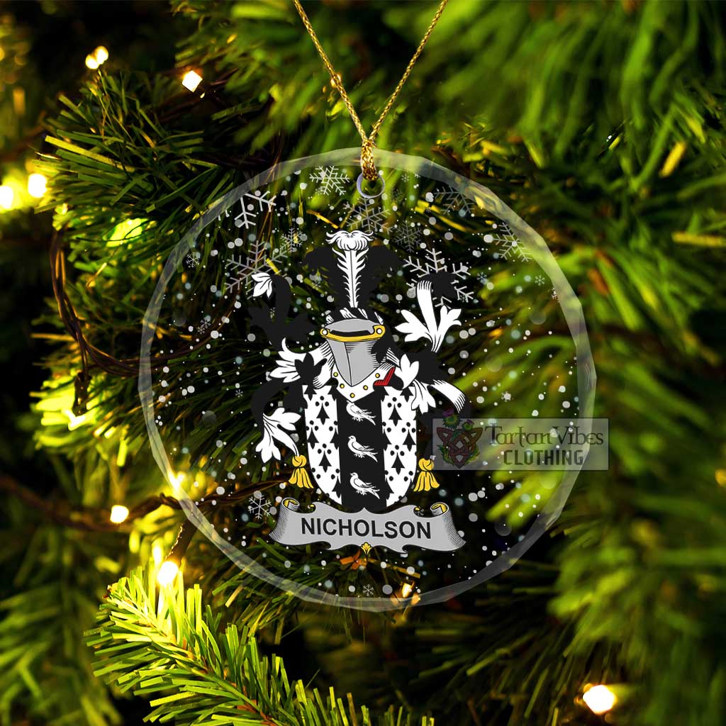Nicholson Irish Clan Christmas Glass Ornament with Coat of Arms Transparent Glass Circle - 2D-tartanvibesclothing