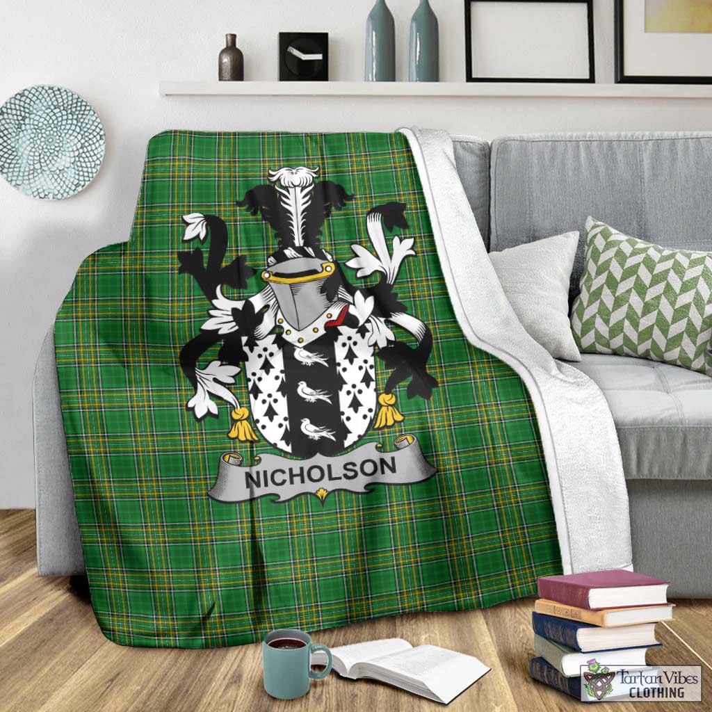 Nicholson Irish Clan Tartan Blanket with Coat of Arms - Tartan Vibes Clothing