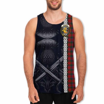 Tartan Vibes Clothing Nicolson Tartan Men's Tank Top with Family Crest Cross Sword Thistle Celtic Vibes