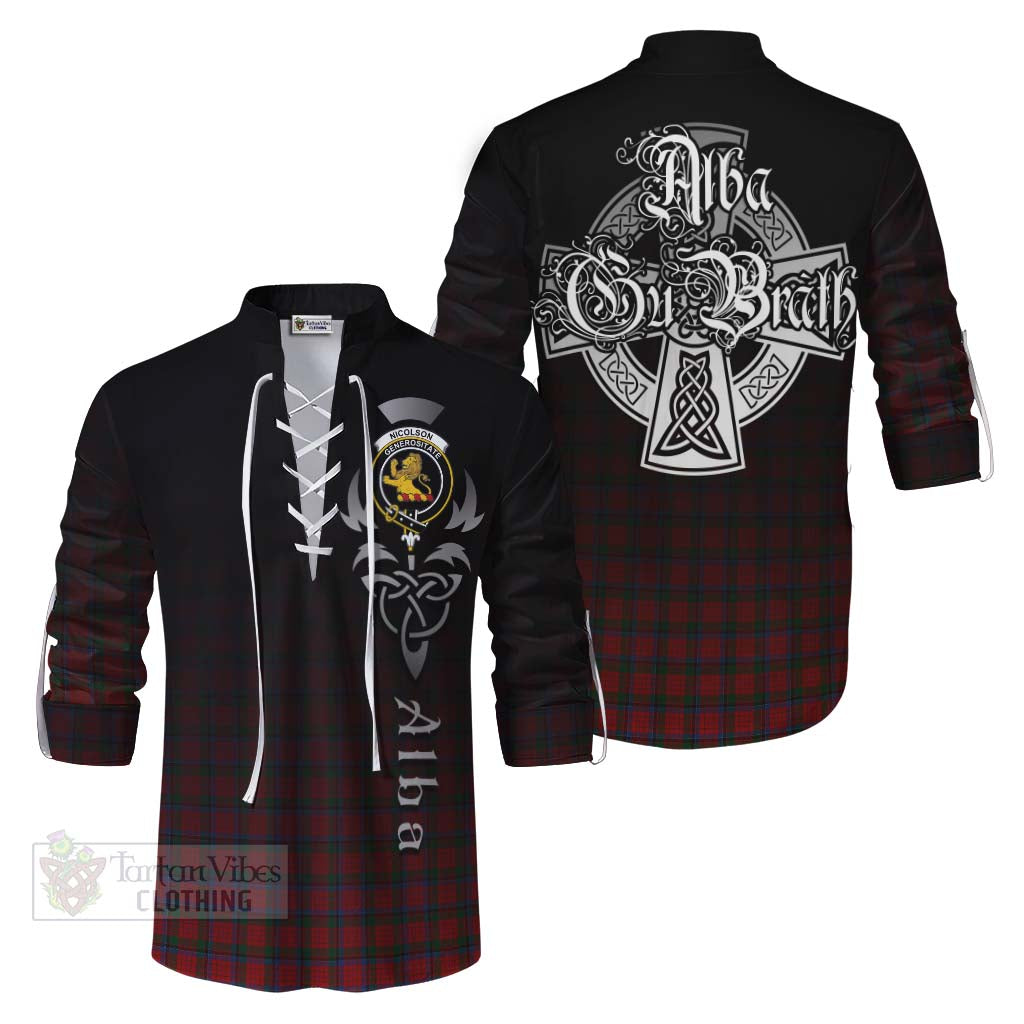 Tartan Vibes Clothing Nicolson Tartan Ghillie Kilt Shirt Featuring Alba Gu Brath Family Crest Celtic Inspired