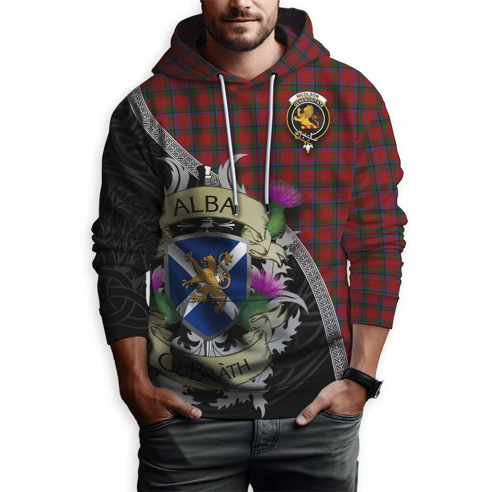 Tartan Vibes Clothing Nicolson Tartan Family Crest Hoodie Lion Rampant Royal Thistle Shield Celtic Inspired