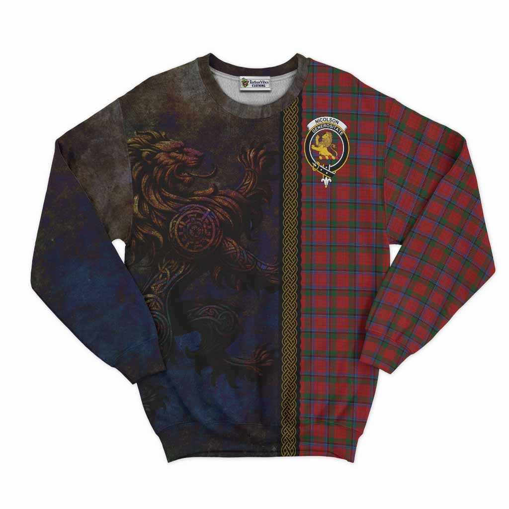 Tartan Vibes Clothing Nicolson Tartan Family Crest Sweatshirt Alba Gu Brath Be Brave Lion Ancient Style