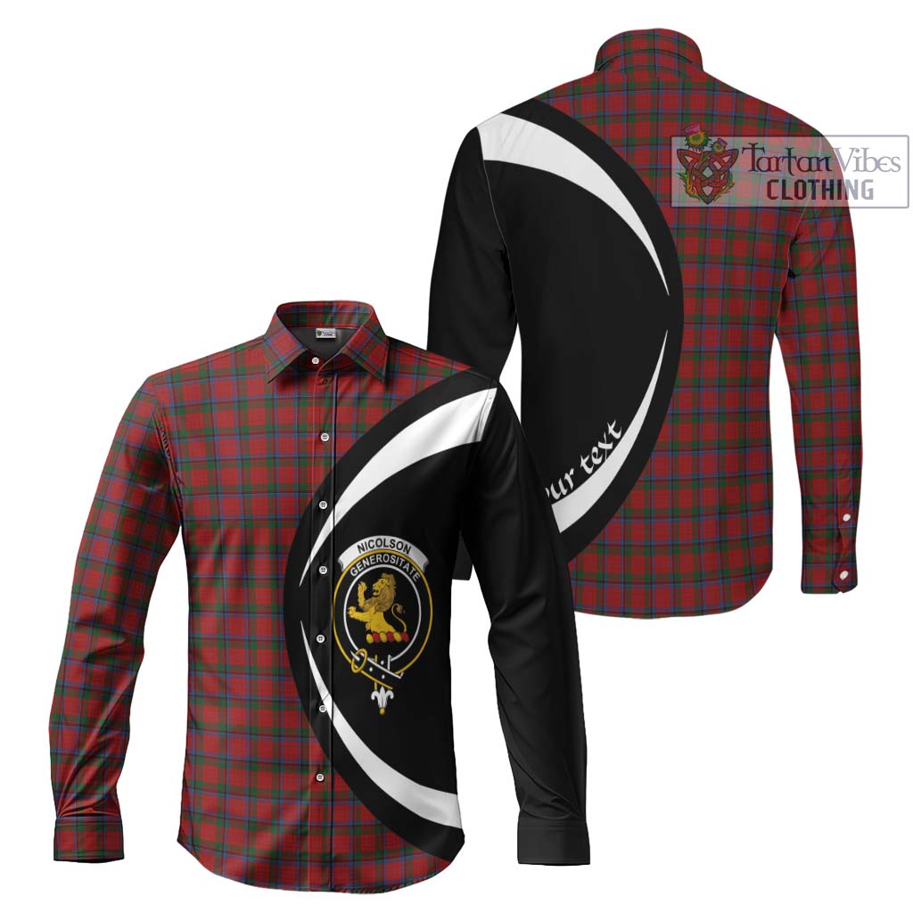 Nicolson Tartan Long Sleeve Button Up with Family Crest Circle Style Men's Shirt S - Tartan Vibes Clothing