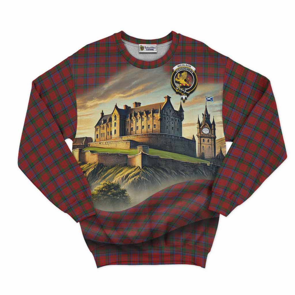 Tartan Vibes Clothing Nicolson Tartan Family Crest Sweatshirt with Scottish Ancient Castle Style