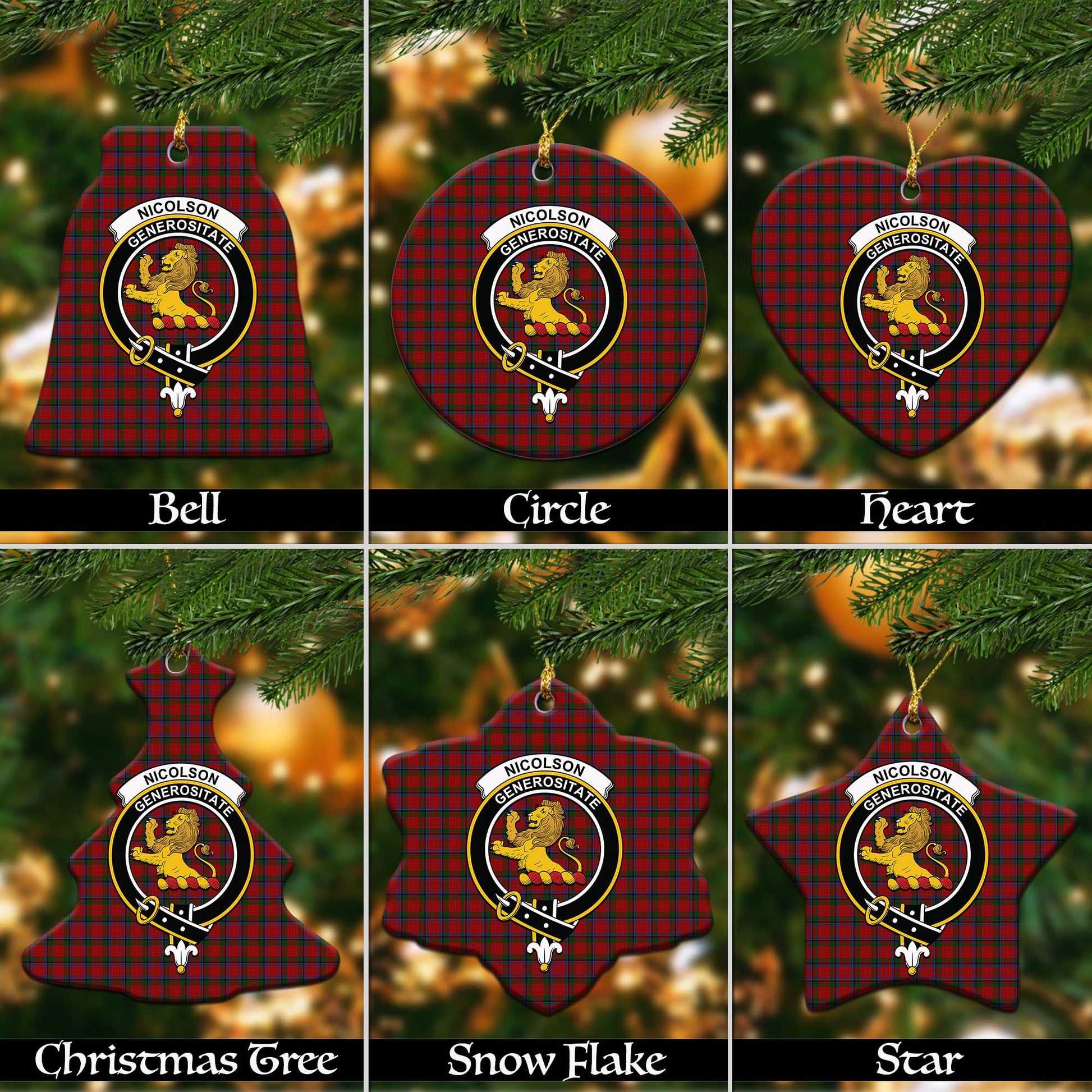 Nicolson Tartan Christmas Ornaments with Family Crest - Tartanvibesclothing
