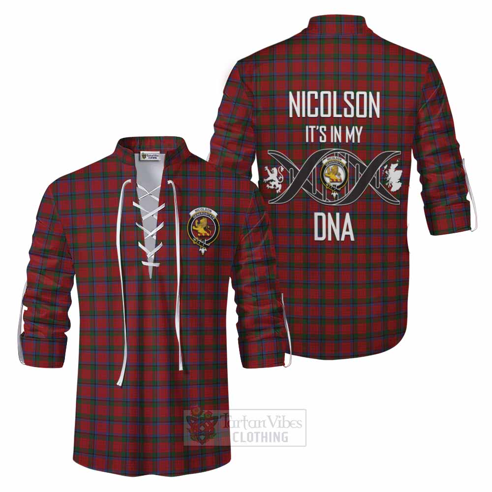 Tartan Vibes Clothing Nicolson Tartan Ghillie Kilt Shirt with Family Crest DNA In Me Style