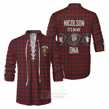 Tartan Vibes Clothing Nicolson Tartan Ghillie Kilt Shirt with Family Crest DNA In Me Style