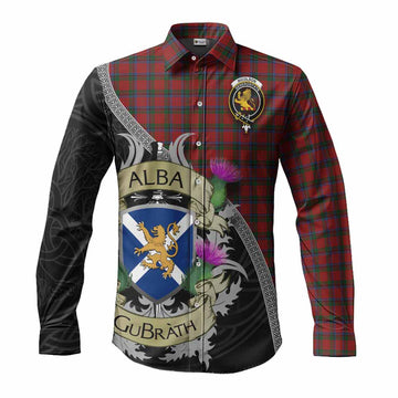 Tartan Vibes Clothing Nicolson Tartan Family Crest Long Sleeve Button Shirt Lion Rampant Royal Thistle Shield Celtic Inspired