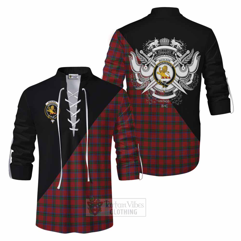 Tartan Vibes Clothing Nicolson Tartan Ghillie Kilt Shirt with Family Crest and Military Logo Style