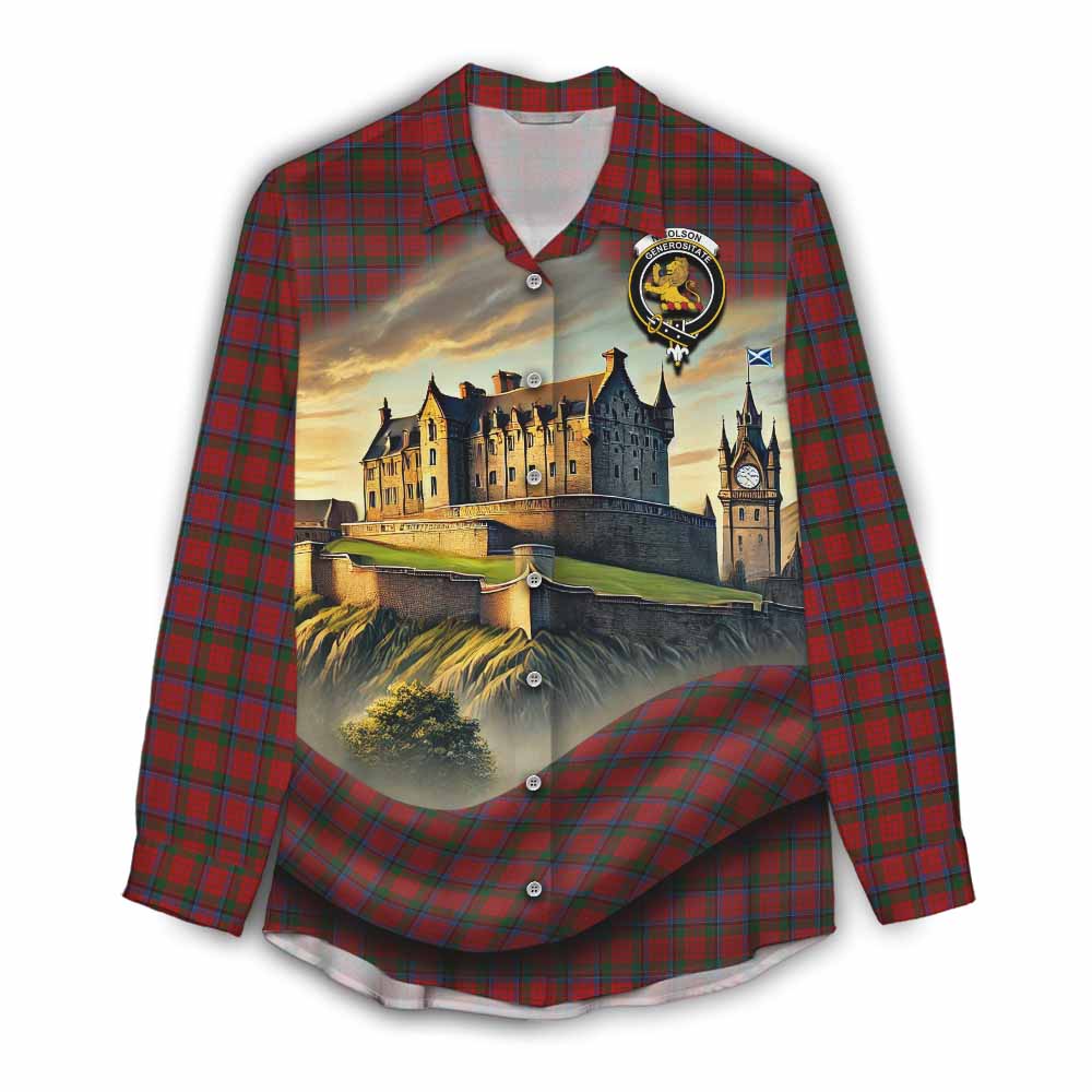 Tartan Vibes Clothing Nicolson Tartan Family Crest Women's Casual Shirt with Scottish Ancient Castle Style