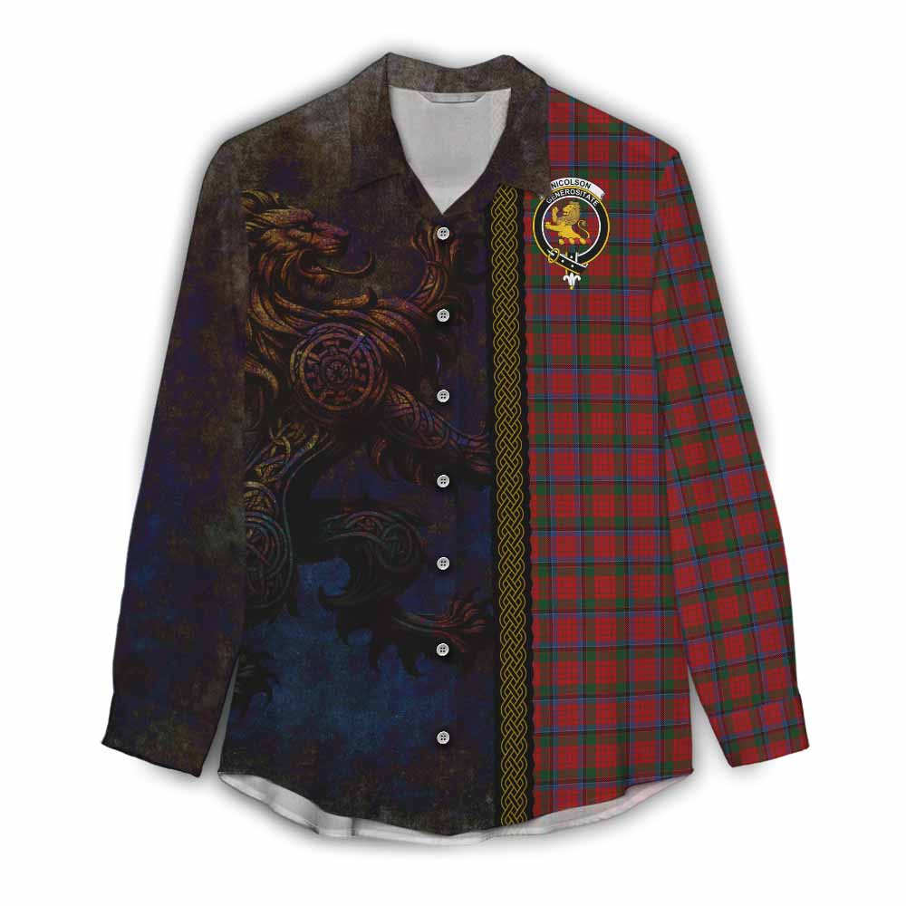 Tartan Vibes Clothing Nicolson Tartan Family Crest Women's Casual Shirt Alba Gu Brath Be Brave Lion Ancient Style