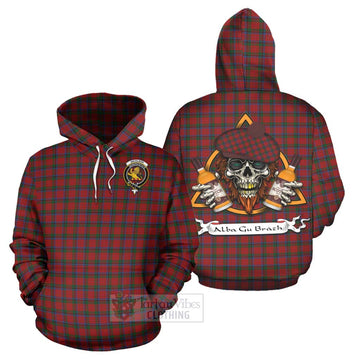 Tartan Vibes Clothing Nicolson Tartan Hoodie with Family Crest and Bearded Skull Holding Bottles of Whiskey