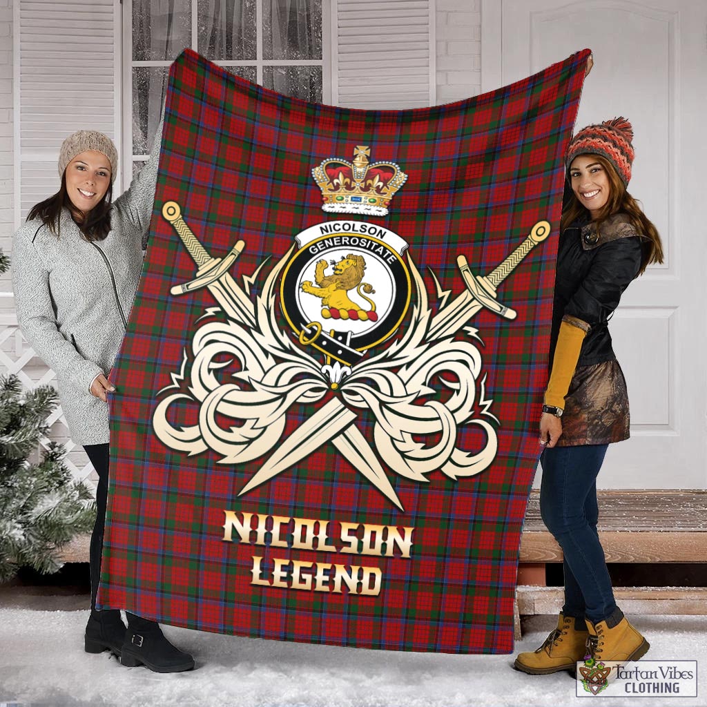 Tartan Vibes Clothing Nicolson Tartan Blanket with Clan Crest and the Golden Sword of Courageous Legacy