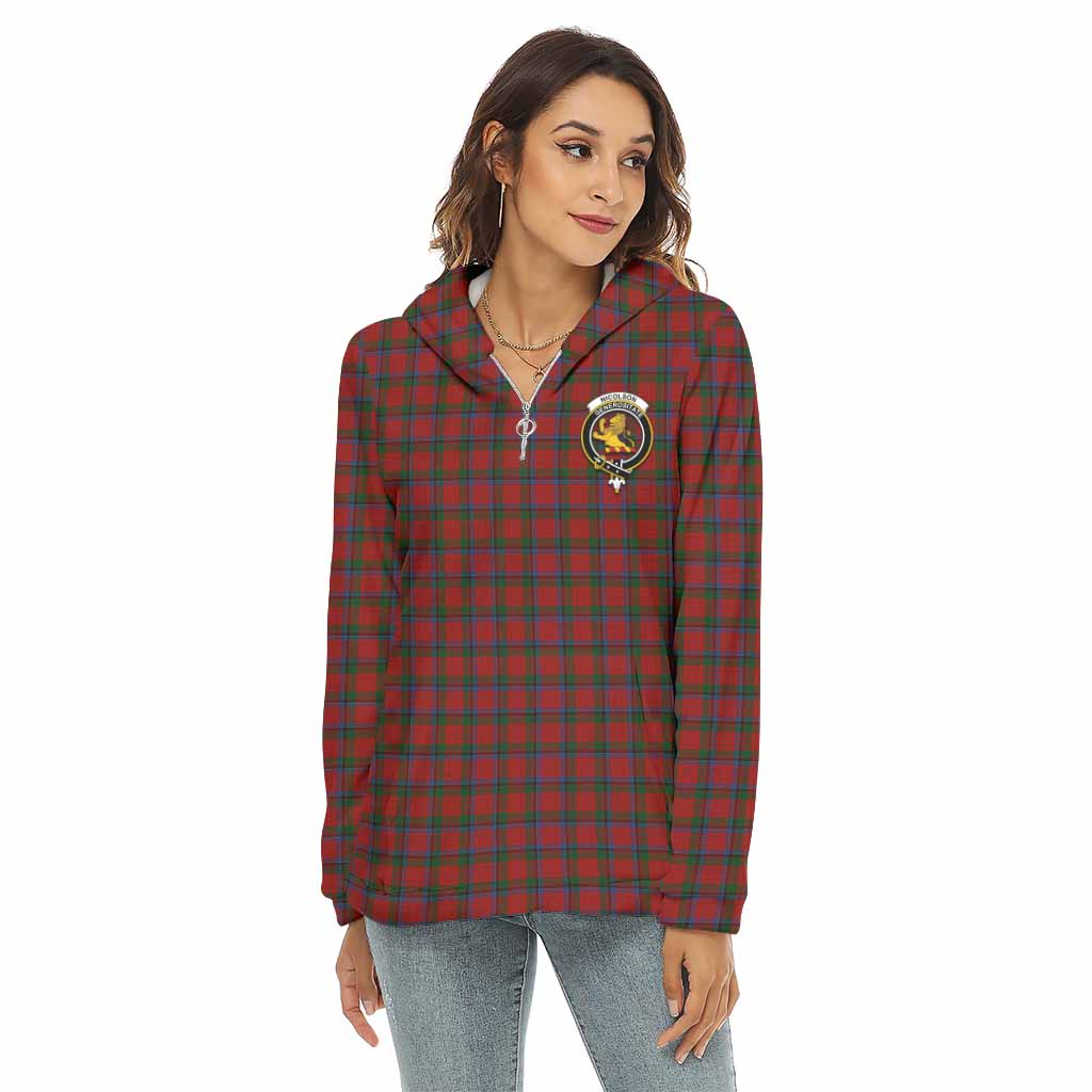 Tartan Vibes Clothing Nicolson Tartan Crest Women's Borg  Half Zip Fleece Hoodie