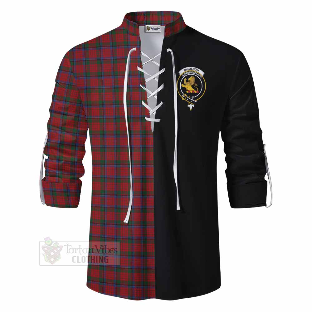 Tartan Vibes Clothing Nicolson Tartan Ghillie Kilt Shirt with Family Crest and Half Of Me Style