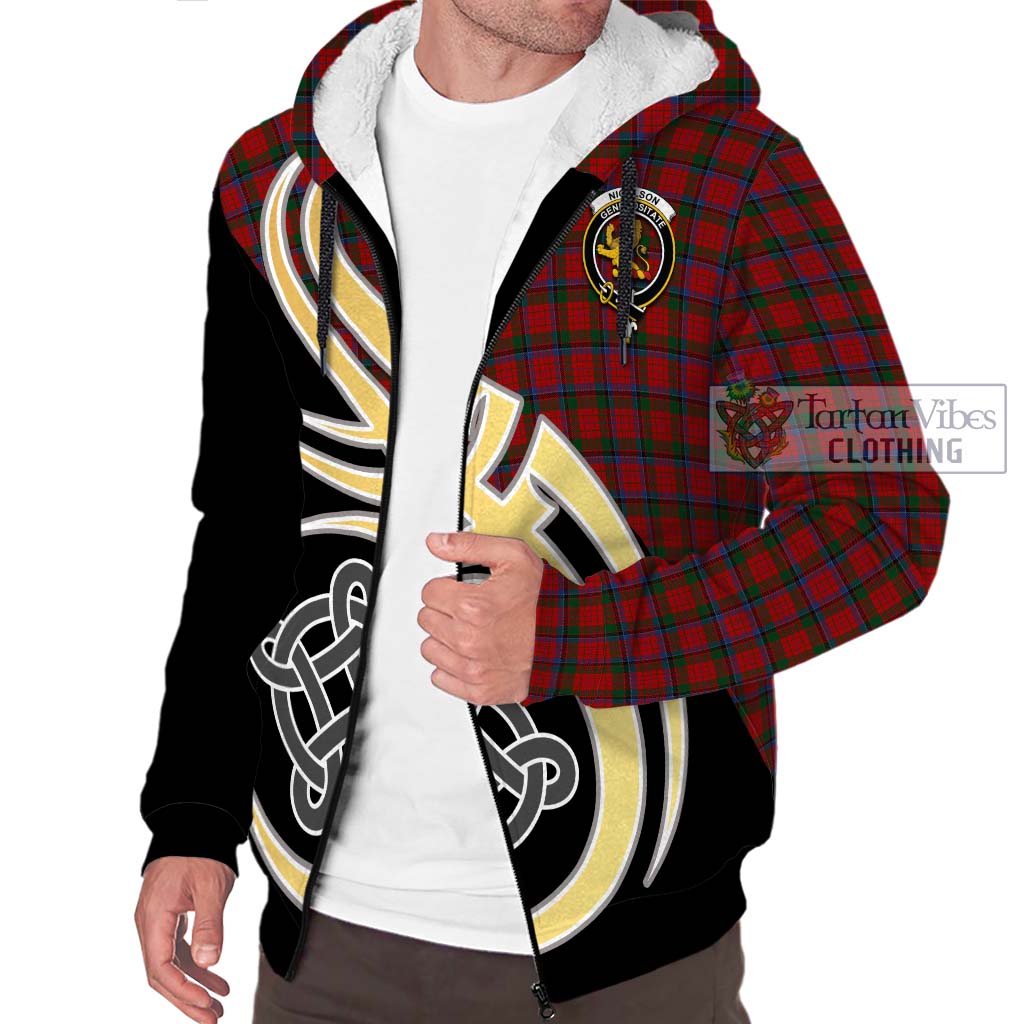 Nicolson Tartan Sherpa Hoodie with Family Crest and Celtic Symbol Style - Tartan Vibes Clothing