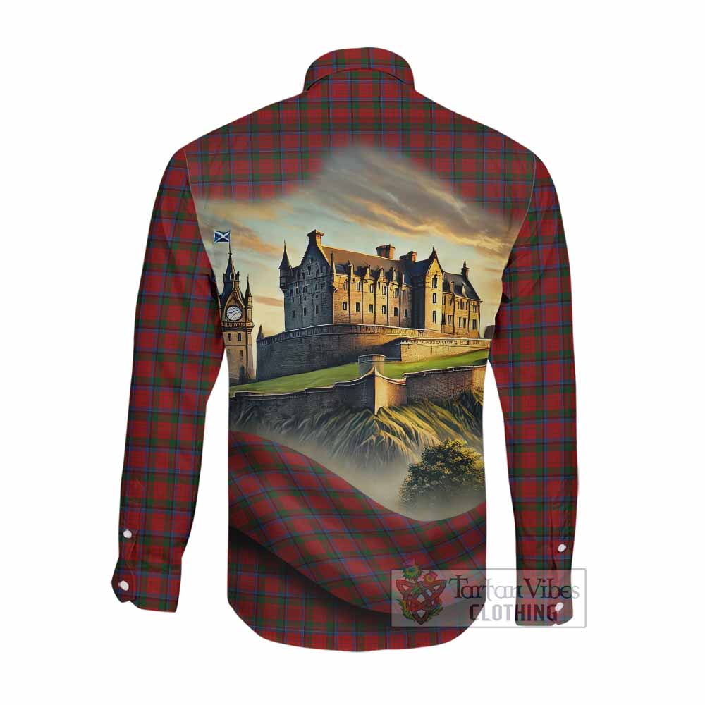 Tartan Vibes Clothing Nicolson Tartan Family Crest Long Sleeve Button Shirt with Scottish Ancient Castle Style