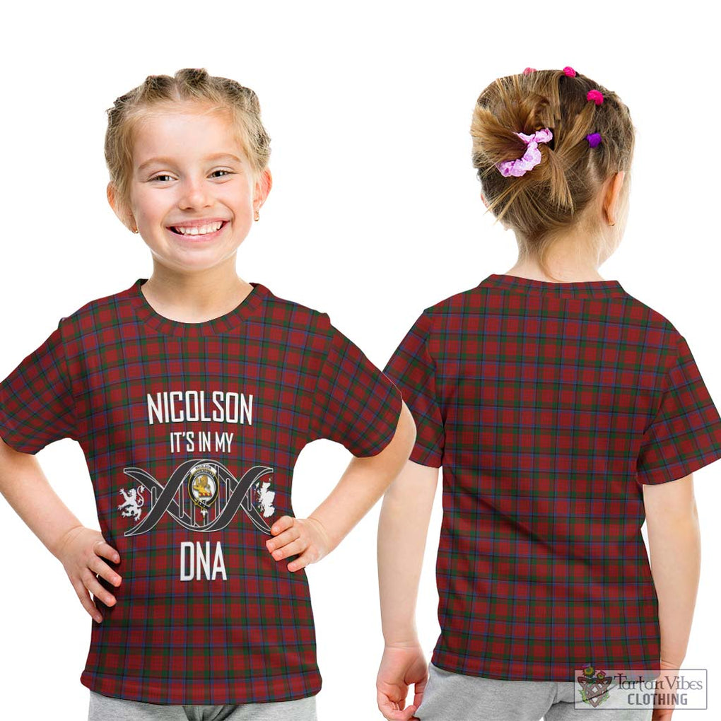 Nicolson Tartan Kid T-Shirt with Family Crest DNA In Me Style - Tartanvibesclothing Shop