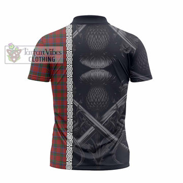 Tartan Vibes Clothing Nicolson Tartan Zipper Polo Shirt with Family Crest Cross Sword Thistle Celtic Vibes