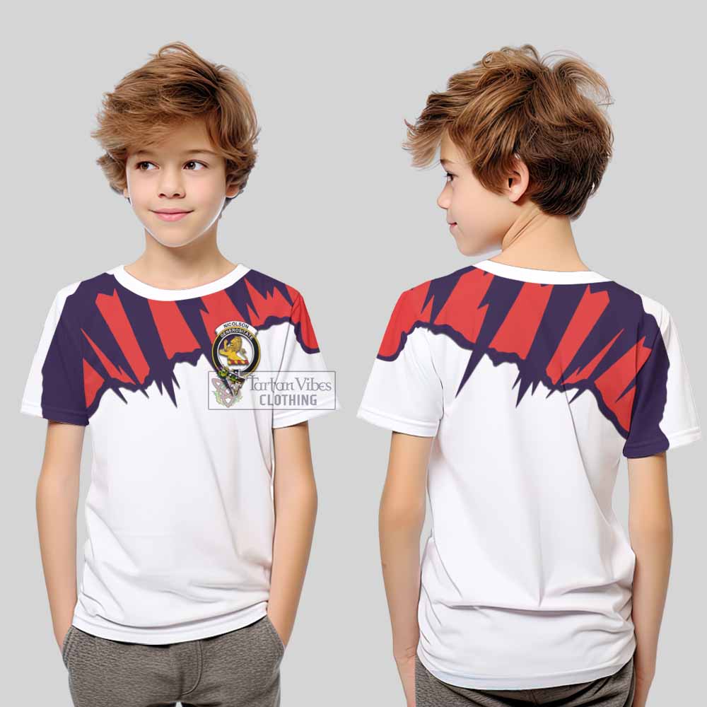 Tartan Vibes Clothing Nicolson Clan Crest Kid T-Shirt with Retro Sport Style