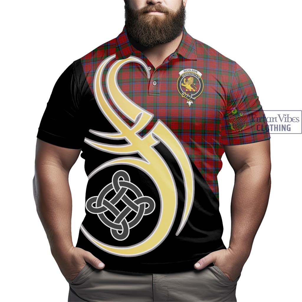 Nicolson Tartan Polo Shirt with Family Crest and Celtic Symbol Style - Tartan Vibes Clothing