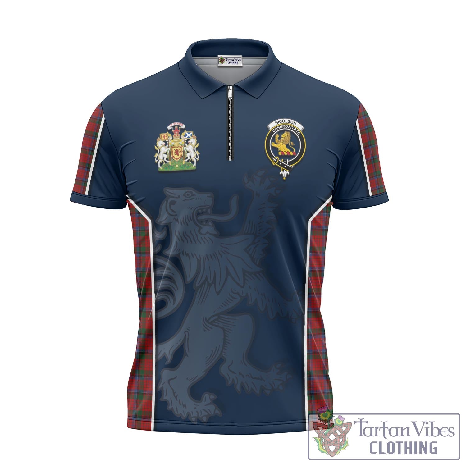 Tartan Vibes Clothing Nicolson Tartan Zipper Polo Shirt with Family Crest and Lion Rampant Vibes Sport Style